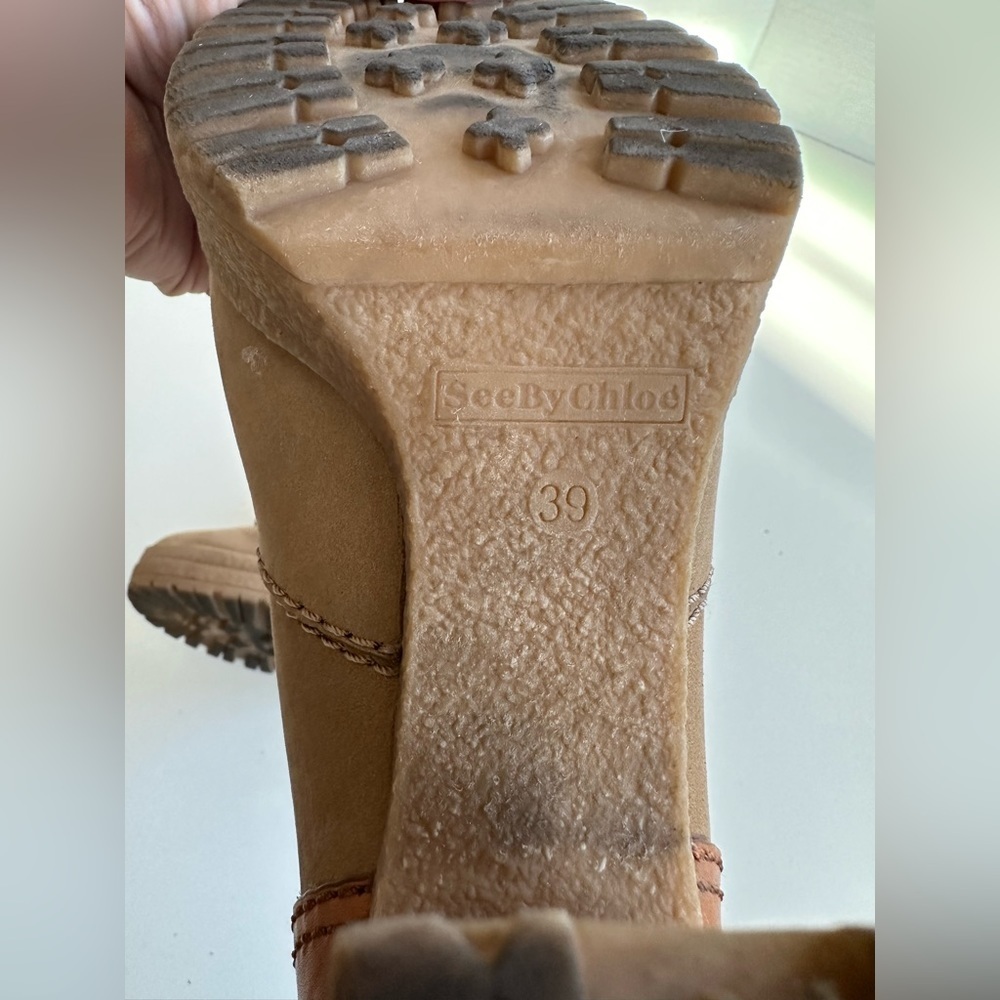 See by Chloe Eileen Tan Lace Up Block Heel Logger Style Boots Size 39 - Picture 8 of 11